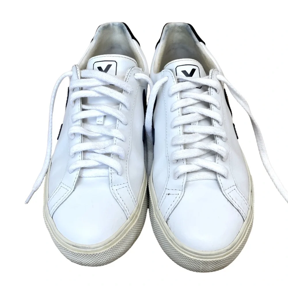 Veja White Leather Sneakers with Black V Accents